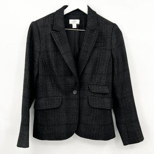 Ann Taylor Loft Wool Blend Plaid 2 Slits 2 Flap Blazer Jacket Gray Black Size 4P